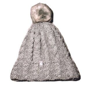 Heat Holders Women's Knitted Gray Rolled Cuff Thermal Pom Beanie